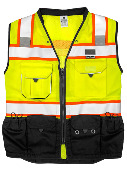 ML Kishigo Premium Black Series® Heavy Duty Class 2 Surveyors Safety Vest (Black Bottom)
