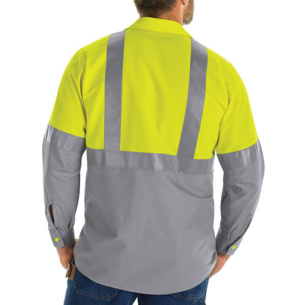 Red Kap® Ripstop Class 2 Colorblock Long Sleeve Work Shirt (Safety Green/Grey)