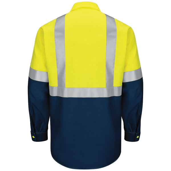 Red Kap® Ripstop Class 2 Colorblock Long Sleeve Work Shirt (Safety Green/Navy)