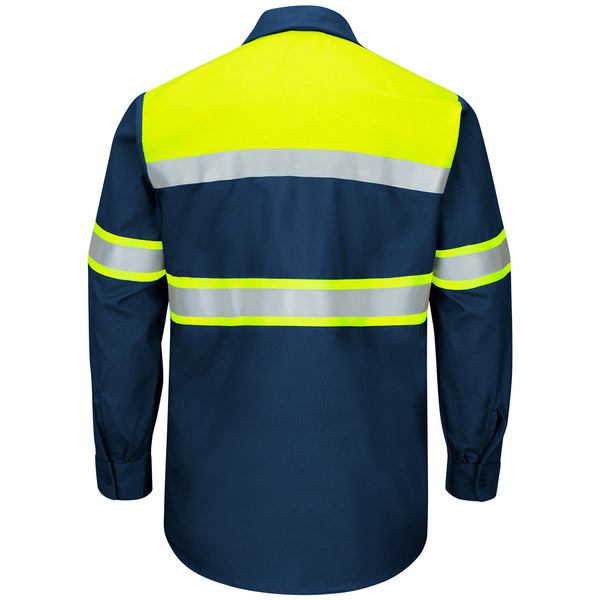 Red Kap® Enhanced Viz Ripstop Colorblock Long Sleeve Button-Down Work Shirt (Navy)